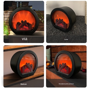 Lampă de vânt cu șemineu cu foc de carbon cu LED-uri semicirculare transfrontaliere, cadou creativ de Crăciun, decorare de grădină pentru curte și încărcare