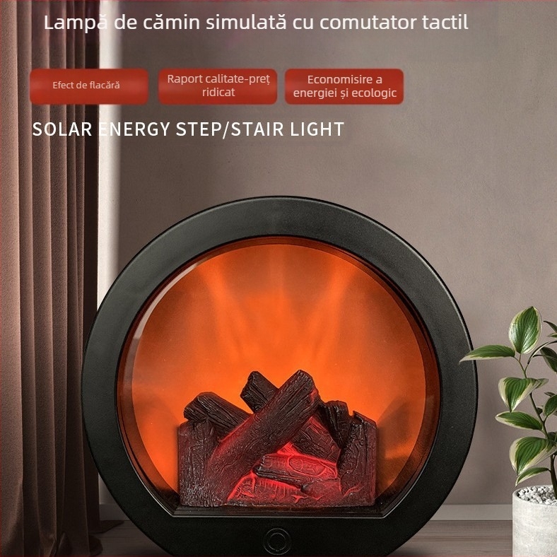 Lampă de vânt cu șemineu cu foc de carbon cu LED-uri semicirculare transfrontaliere, cadou creativ de Crăciun, decorare de grădină pentru curte și încărcare