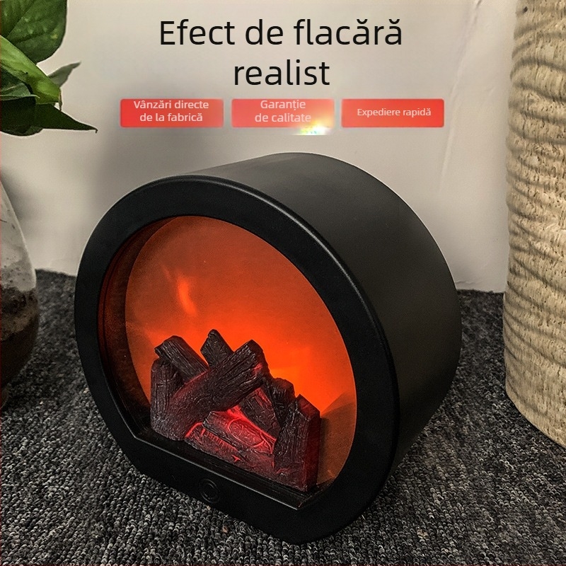 Lampă de vânt cu șemineu cu foc de carbon cu LED-uri semicirculare transfrontaliere, cadou creativ de Crăciun, decorare de grădină pentru curte și încărcare