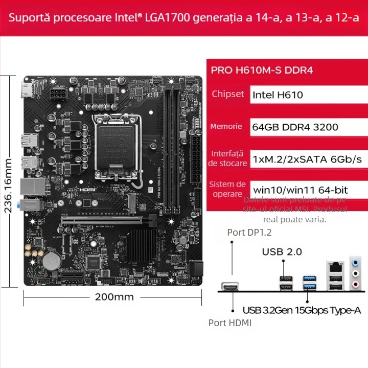 Placa de bază pentru computer desktop Micro/Star H610M-S suportă 12100 12400 13400
