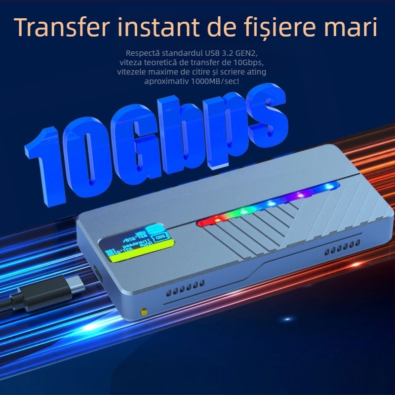 Cutie de hard disk mobilă din aliaj de aluminiu cu protocol dual m.2 SSD NVME/NGFF cu afișaj inteligent transfrontalier
