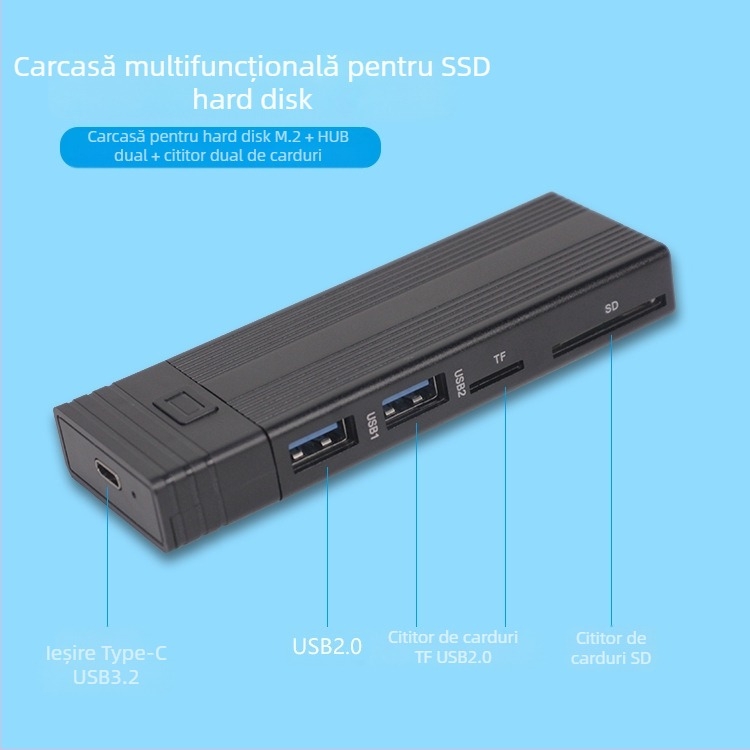 Hard disk mobil cu protocol dual M.2 NVME/SATA 10g, port ytpe C, cititor de carduri SD TF USB3.1