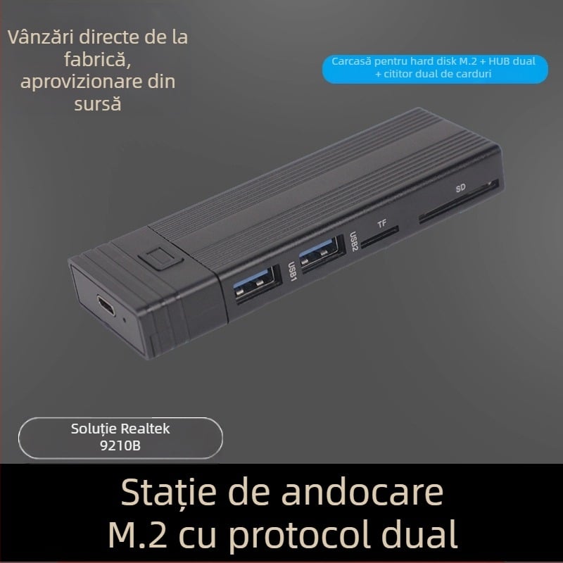 Hard disk mobil cu protocol dual M.2 NVME/SATA 10g, port ytpe C, cititor de carduri SD TF USB3.1