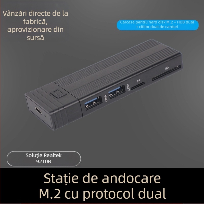 Hard disk mobil cu protocol dual M.2 NVME/SATA 10g, port ytpe C, cititor de carduri SD TF USB3.1