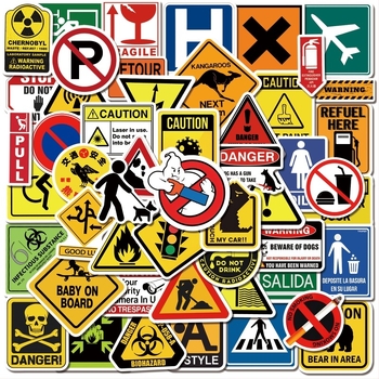50 de autocolante cu semne de avertizare, semne de avertizare, logo-uri, decorațiuni pentru skateboard, pahare de apă, autocolante graffiti impermeabile