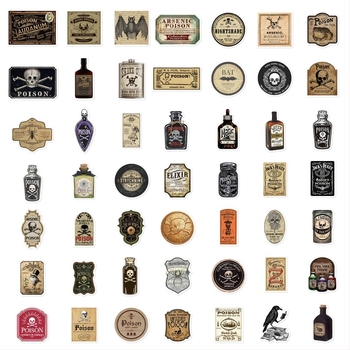 50 de coli/set de autocolante personalizate vintage thriller cu poțiune, decorațiuni DIY pentru caiet, pahar de apă, skateboard, graffiti, autocolante impermeabile
