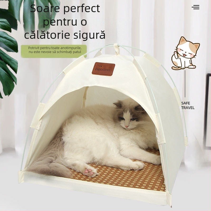 Vară respirabilă Pisică Casă Pisică Cuib În aer liber Pet Cort Cuib Detașabil și Lavabil Semi-Închis Convenabil Depozitare Pisică Cort Cameră