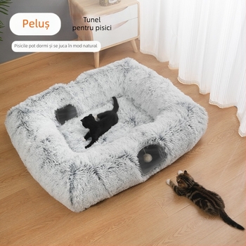 Tunel dreptunghiular pentru pisici Amazon Pat pliabil pentru pisici Pat semi-închis pentru toamnă și iarnă, cald, din pluș