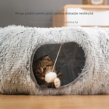 Tunel dreptunghiular pentru pisici Amazon Pat pliabil pentru pisici Pat semi-închis pentru toamnă și iarnă, cald, din pluș