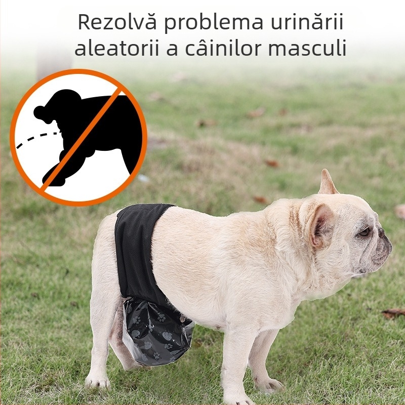 Sac de colectare a urinei pentru câini masculi, respirabil și impermeabil, lenjerie de corp automată pentru colectarea urinei pentru câini masculi, lenjerie de corp cu bandă elastică reglabilă pentru animale de companie