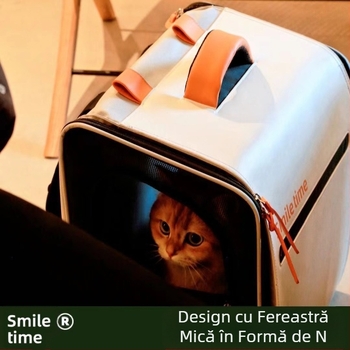 Rucsac portabil pliabil pentru animale de companie, Smile Time, cu capacitate mare, respirabil, pentru exterior, transport pisici