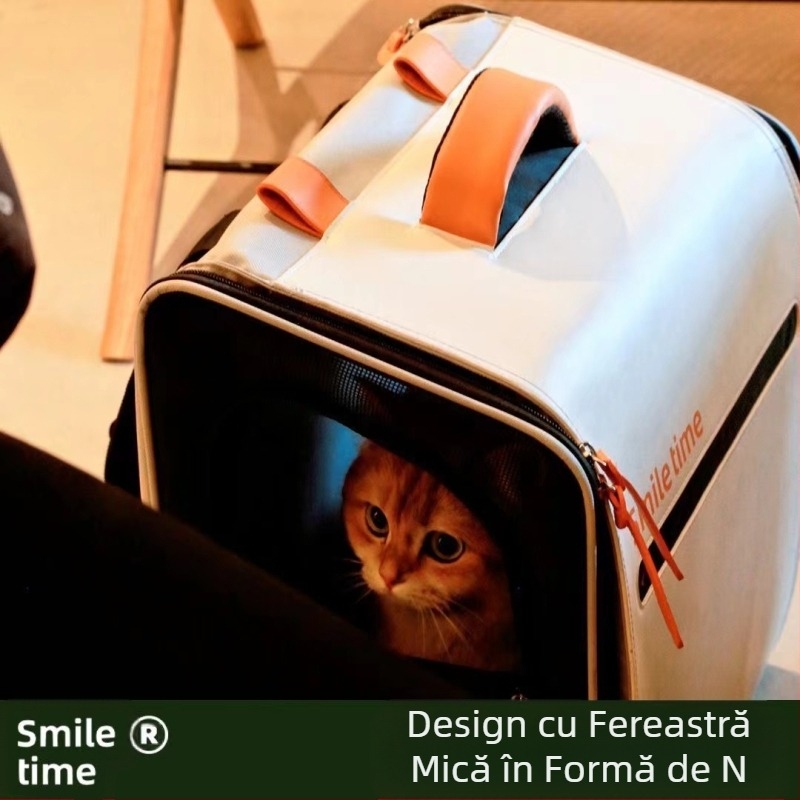 Rucsac portabil pliabil pentru animale de companie, Smile Time, cu capacitate mare, respirabil, pentru exterior, transport pisici