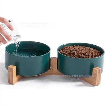 Bol pentru pisici, ceramică, bazin pentru hrană pentru animale de companie, bol pentru câini, bol pentru apă, cadru dublu din lemn, elevat, pisică, mediu și mic, provizii pentru câini, bol dublu, comerț exterior