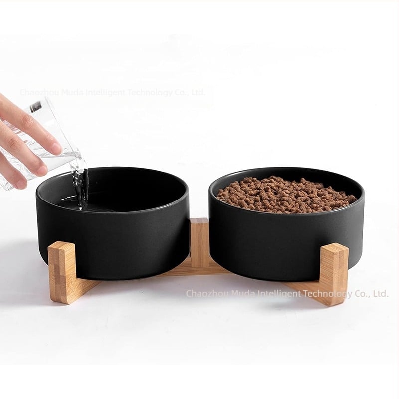 Bol pentru pisici, ceramică, bazin pentru hrană pentru animale de companie, bol pentru câini, bol pentru apă, cadru dublu din lemn, elevat, pisică, mediu și mic, provizii pentru câini, bol dublu, comerț exterior