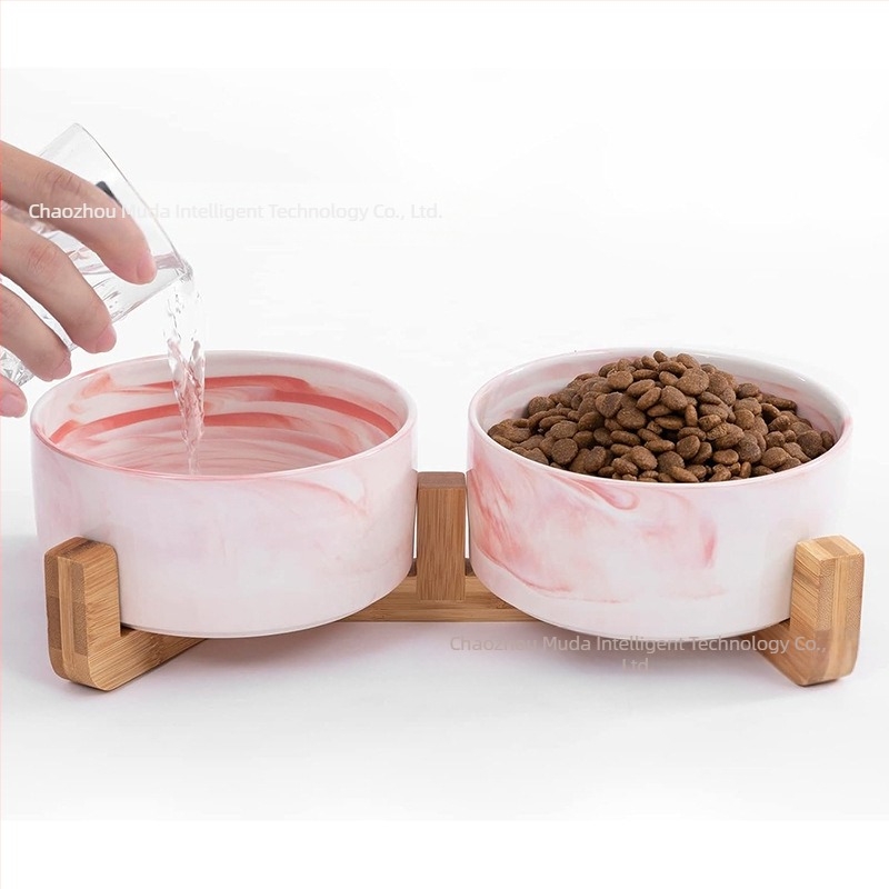 Bol pentru pisici, ceramică, bazin pentru hrană pentru animale de companie, bol pentru câini, bol pentru apă, cadru dublu din lemn, elevat, pisică, mediu și mic, provizii pentru câini, bol dublu, comerț exterior