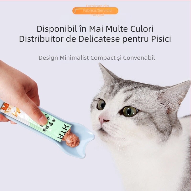 Produs nou transfrontalier pentru hrănirea pisicii cu bandă, storcător de linguriță cu bandă pentru pisici, storcător de carne pentru animale de companie, gustare, hrană pentru pisici, lingură de hrănire