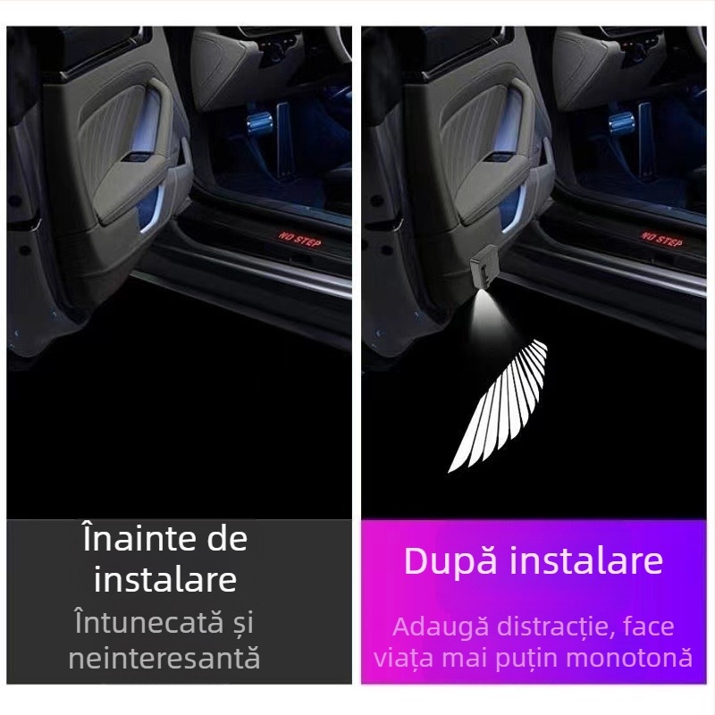 Aripi de înger, lumină de bun venit, aripi, lumină ambientală auto, lumină de ușă, cablare gratuită, lumină automată cu inducție, lumină de proiecție