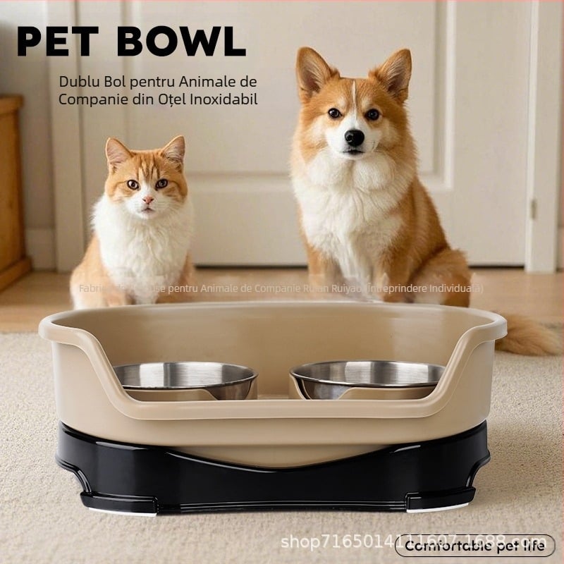 Bol pentru animale de companie, bol pentru câini din oțel inoxidabil, bol anti-răsturnare, bol detașabil pentru animale de companie, bol dublu, bol pentru pisici din oțel inoxidabil, en-gros