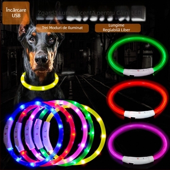 Zgardă luminosă pentru câini, zgardă pentru animale de companie, zgardă pentru câini, zgardă cu fibră optică din PVC, încărcare USB, zgardă luminosă pentru câini cu LED