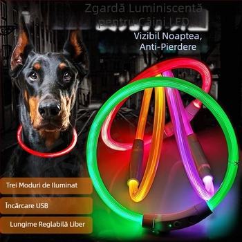 Zgardă luminosă pentru câini, zgardă pentru animale de companie, zgardă pentru câini, zgardă cu fibră optică din PVC, încărcare USB, zgardă luminosă pentru câini cu LED