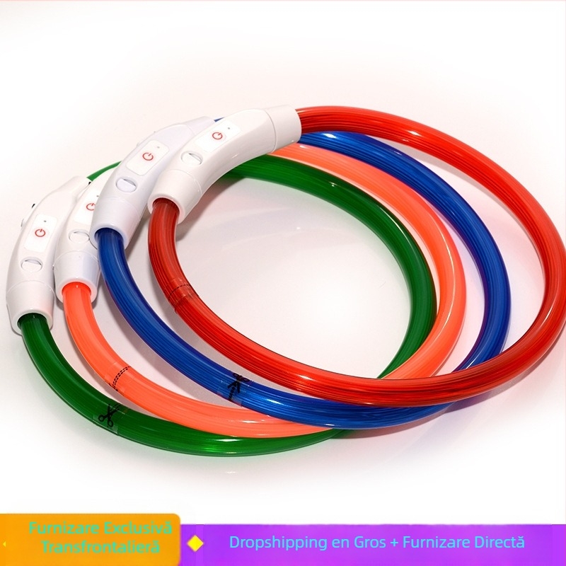 Zgardă luminosă pentru câini, zgardă pentru animale de companie, zgardă pentru câini, zgardă cu fibră optică din PVC, încărcare USB, zgardă luminosă pentru câini cu LED