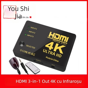 Comutator HDMI spot din fabrică, 3 intrări și 1 ieșire, 4K, cu telecomandă, comutator infraroșu, 3 intrări și 1 ieșire, 3 tăieri și 1 ieșire