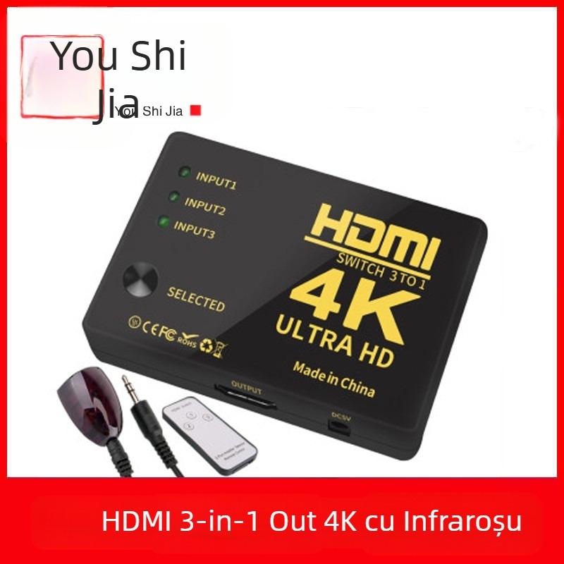 Comutator HDMI spot din fabrică, 3 intrări și 1 ieșire, 4K, cu telecomandă, comutator infraroșu, 3 intrări și 1 ieșire, 3 tăieri și 1 ieșire