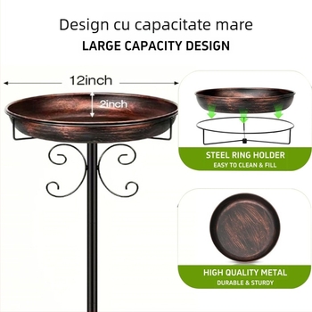 Hrănitoare pentru păsări transfrontalieră Amazon din metal, cadă de baie pentru păsări, artizanat din fier, curte exterioară, producător en-gros