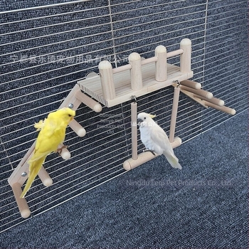 Set de 4 piese de papagal cu pedală, suport pentru scară, stâlp, leagăn, platformă pentru habitatul păsărilor, cadru de cățărat pentru hamster, trambulină pentru animale de companie