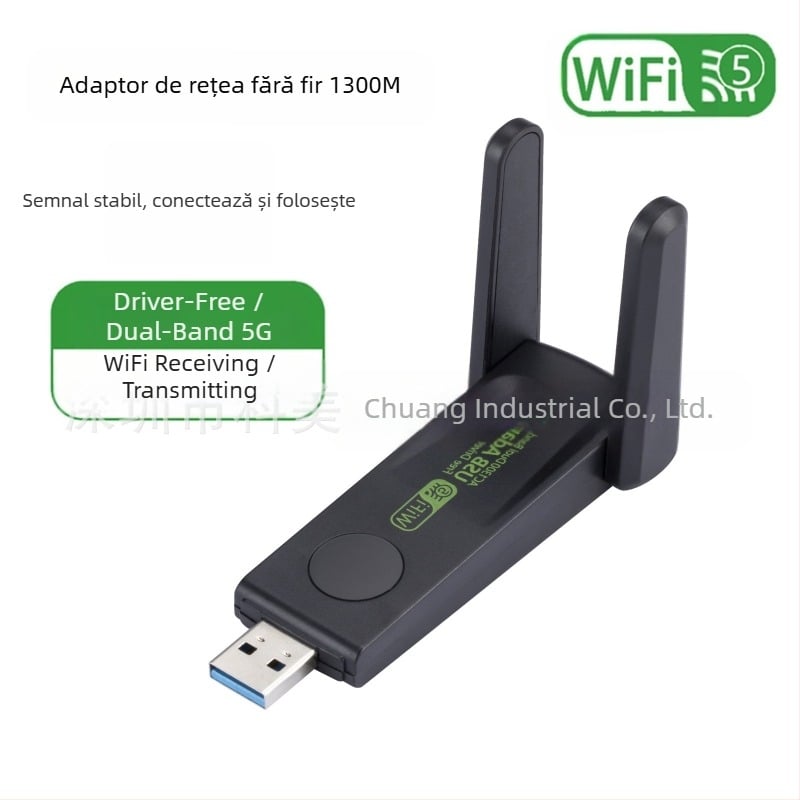 Placă de rețea wireless de 1300m Gigabit cu dublă frecvență 5G, fără driver, pentru computer, cu receptor USB WiFi, transmițător, placă de rețea USB