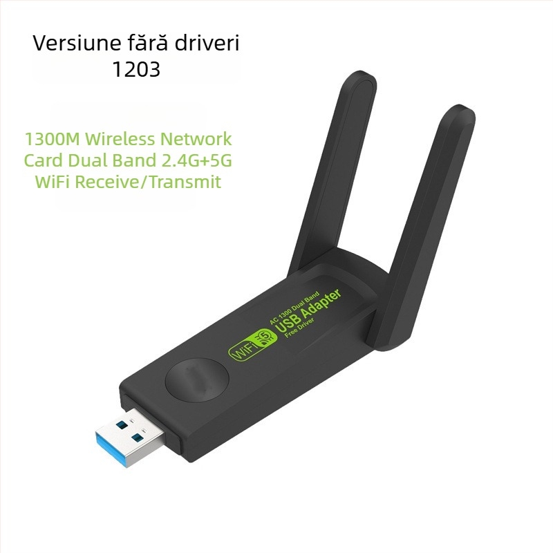 Placă de rețea wireless de 1300m Gigabit cu dublă frecvență 5G, fără driver, pentru computer, cu receptor USB WiFi, transmițător, placă de rețea USB