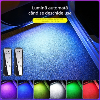 Lumină de avertizare auto, lumină anti-coliziune, iluminare ușă fără cablare, lumină ambientală LED intermitentă colorată, design fără cablare