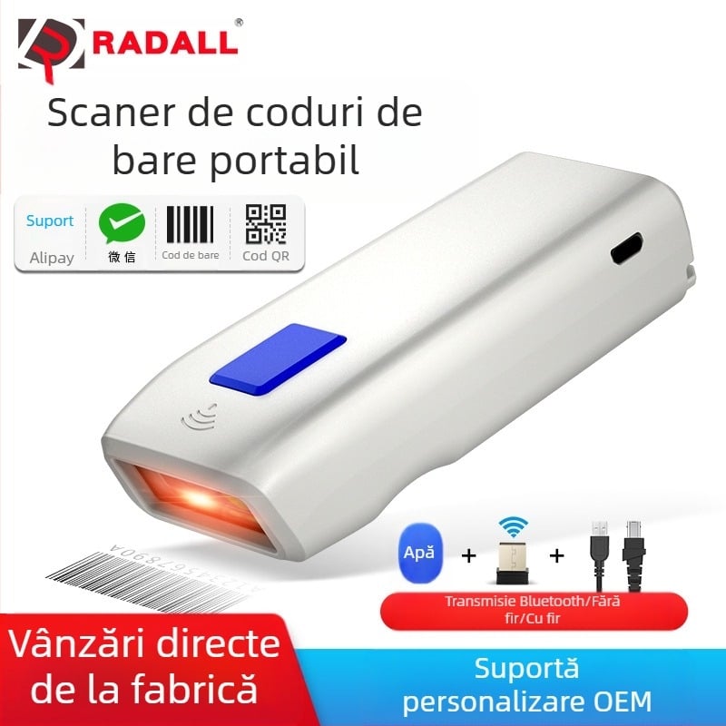 Scaner portabil, scaner wireless Bluetooth, scaner portabil, pistol de scanare a codurilor de bare unidimensional și bidimensional pentru depozit expres
