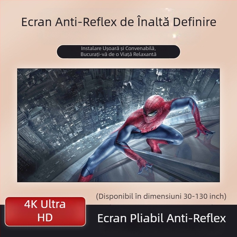 Cortină metalică simplă anti-lumină, 60 inch, 70 inch, 80 inch, 90 inch, 100 inch, 120 inch, proiector cu tub de hârtie pliabil