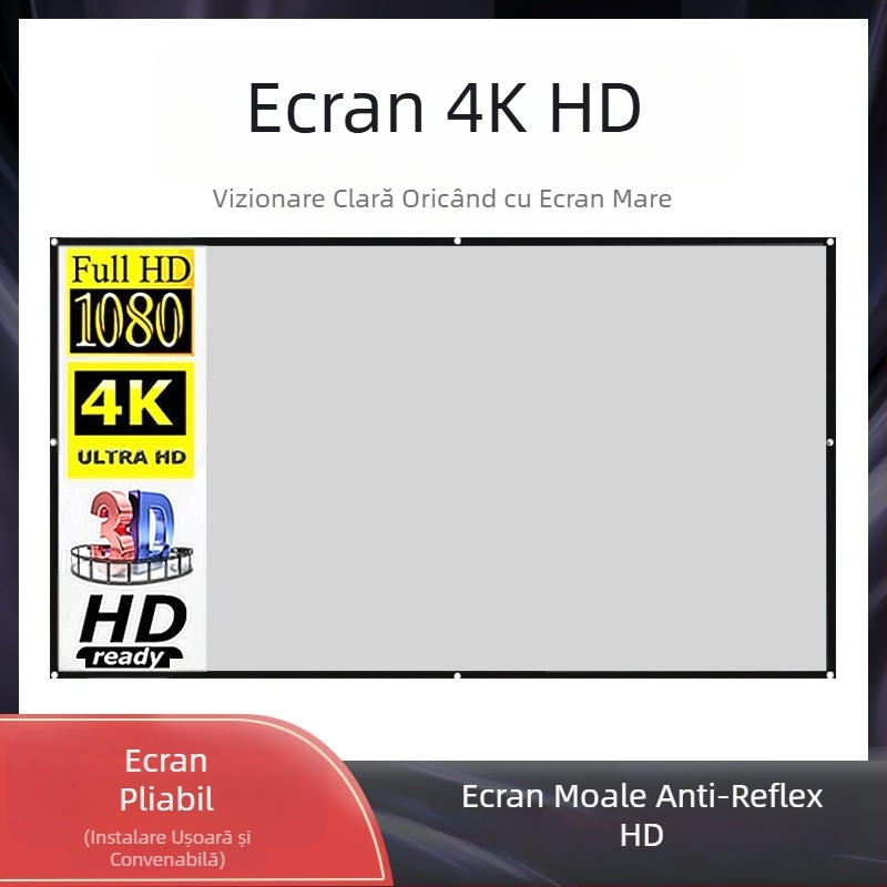 Cortină metalică simplă anti-lumină, 60 inch, 70 inch, 80 inch, 90 inch, 100 inch, 120 inch, proiector cu tub de hârtie pliabil