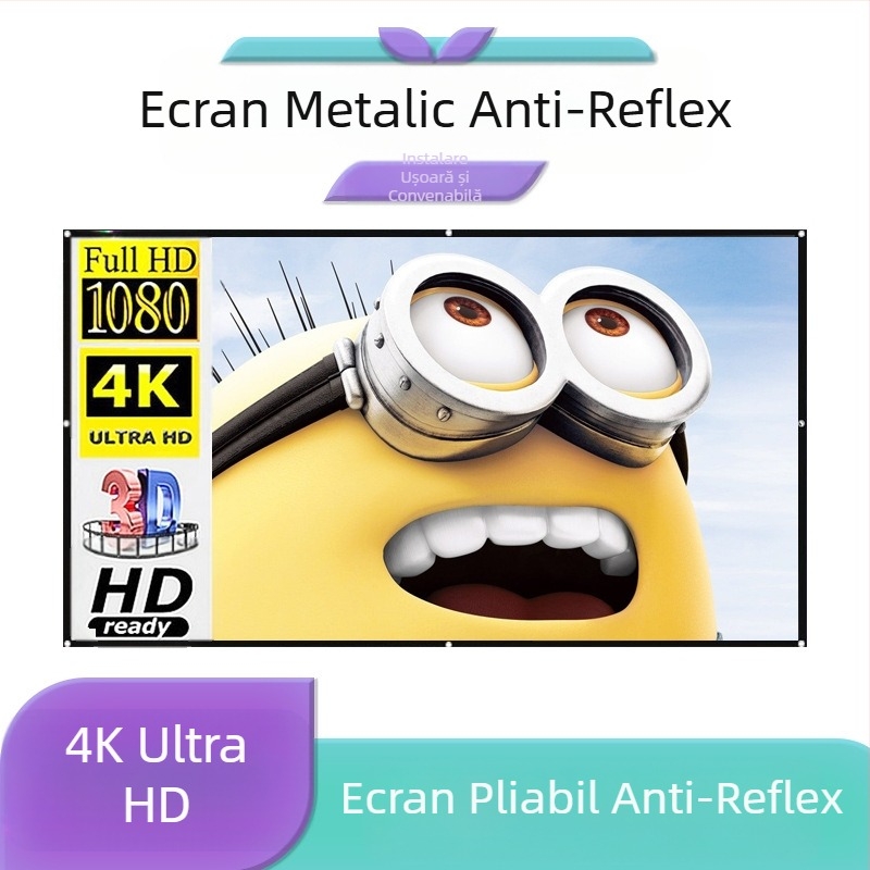 Cortină metalică simplă anti-lumină, 60 inch, 70 inch, 80 inch, 90 inch, 100 inch, 120 inch, proiector cu tub de hârtie pliabil