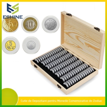 Cutie de depozitare a monedelor comemorative din lemn, pentru tren de mare viteză, pentru anul dragonului, zodiac chinezesc și caracter, cutie de monede, cutie de colectare rezistentă la praf