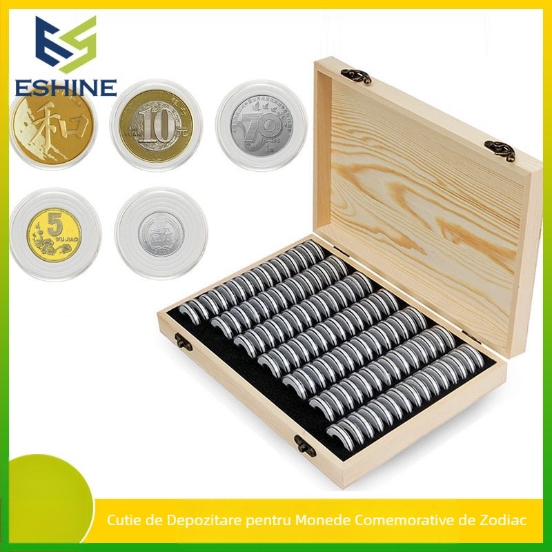 Cutie de depozitare a monedelor comemorative din lemn, pentru tren de mare viteză, pentru anul dragonului, zodiac chinezesc și caracter, cutie de monede, cutie de colectare rezistentă la praf