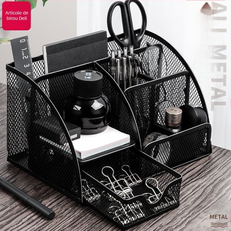 Deli 9200 Suport multifuncțional pentru pixuri Cutie de depozitare Suport pentru pixuri Suport metalic pentru pixuri Rechizite de birou