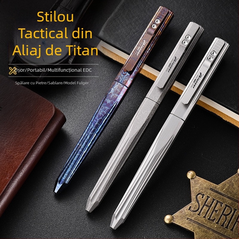 Stilou tactic din aliaj de titan, stilou cu decompresie glisantă, stilou de semnătură Pioneer EDC, stilou tactic personalizat colorat pentru autoapărare
