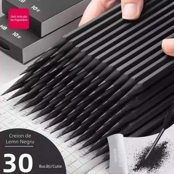 Creioane de scris Deli New Sai, cu tijă hexagonală din lemn negru, 2B, cu miez de grafit, HB, culoare super înaltă (30 buc/cutie)