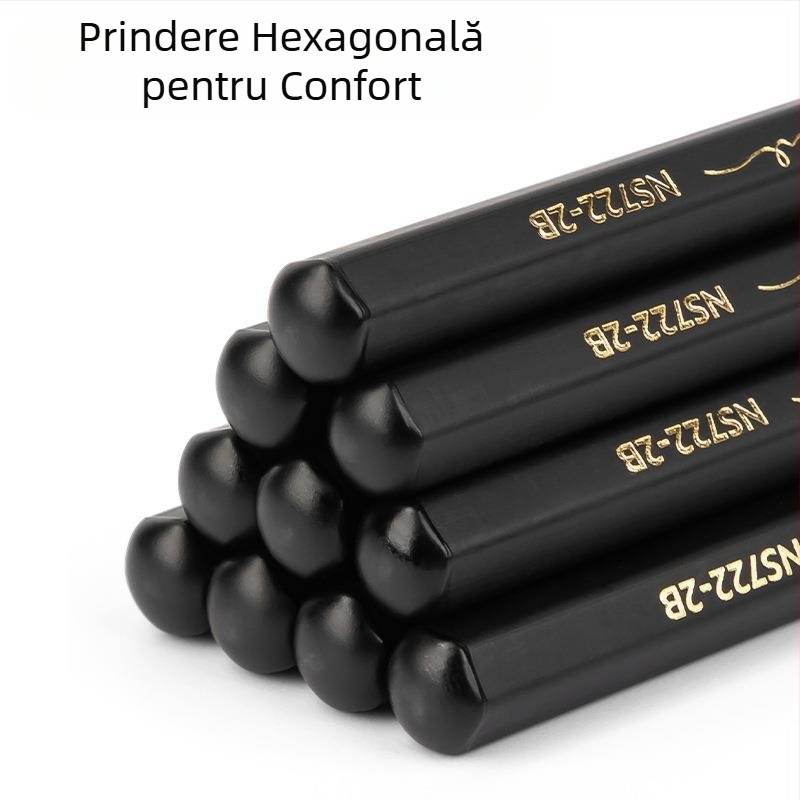 Creioane de scris Deli New Sai, cu tijă hexagonală din lemn negru, 2B, cu miez de grafit, HB, culoare super înaltă (30 buc/cutie)