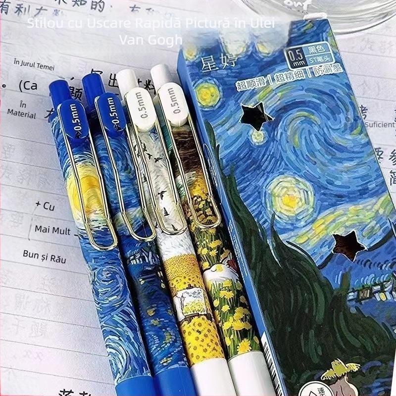 Van Gogh Starry Sky St stilou cu uscare rapidă pensulă stilou pictură în ulei stil metal presă stilou student examen stilou negru birou semnătură stilou