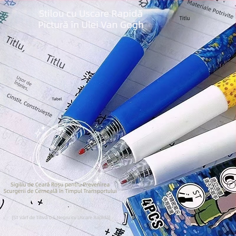 Van Gogh Starry Sky St stilou cu uscare rapidă pensulă stilou pictură în ulei stil metal presă stilou student examen stilou negru birou semnătură stilou