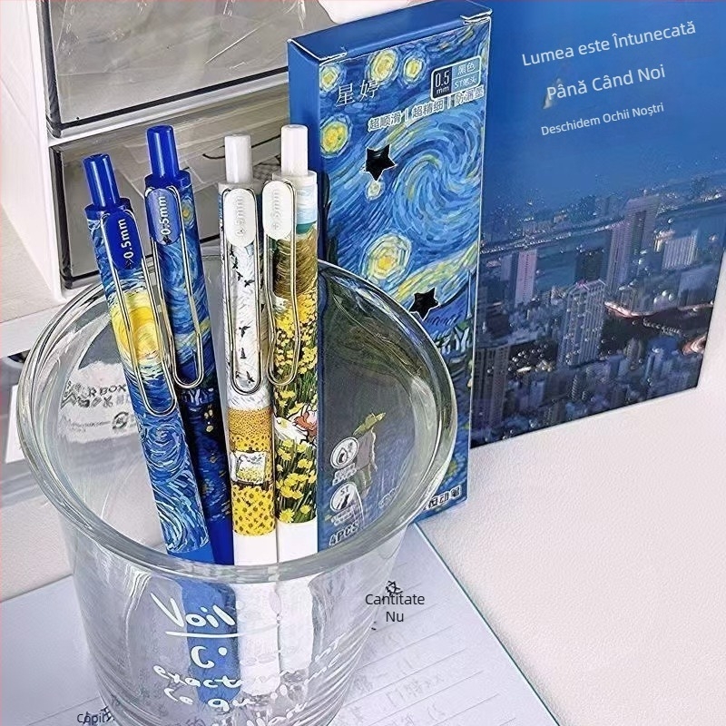 Van Gogh Starry Sky St stilou cu uscare rapidă pensulă stilou pictură în ulei stil metal presă stilou student examen stilou negru birou semnătură stilou