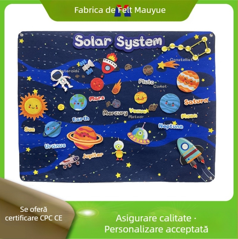 Set de povești personalizate din flanel transfrontalier, din fetru, cu tematică de sistem solar și univers, pentru preșcolari, învățare timpurie