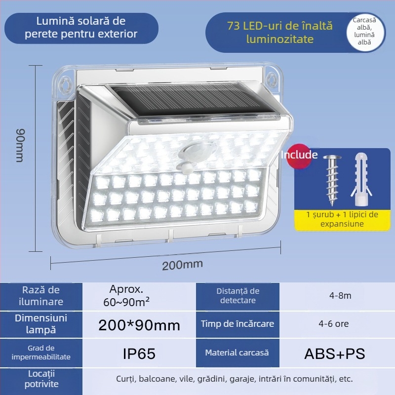 Lampă de perete pentru exterior cu LED, lampă solară cu inducție, ofertă fierbinte 2023, lampă de perete solară LED COB