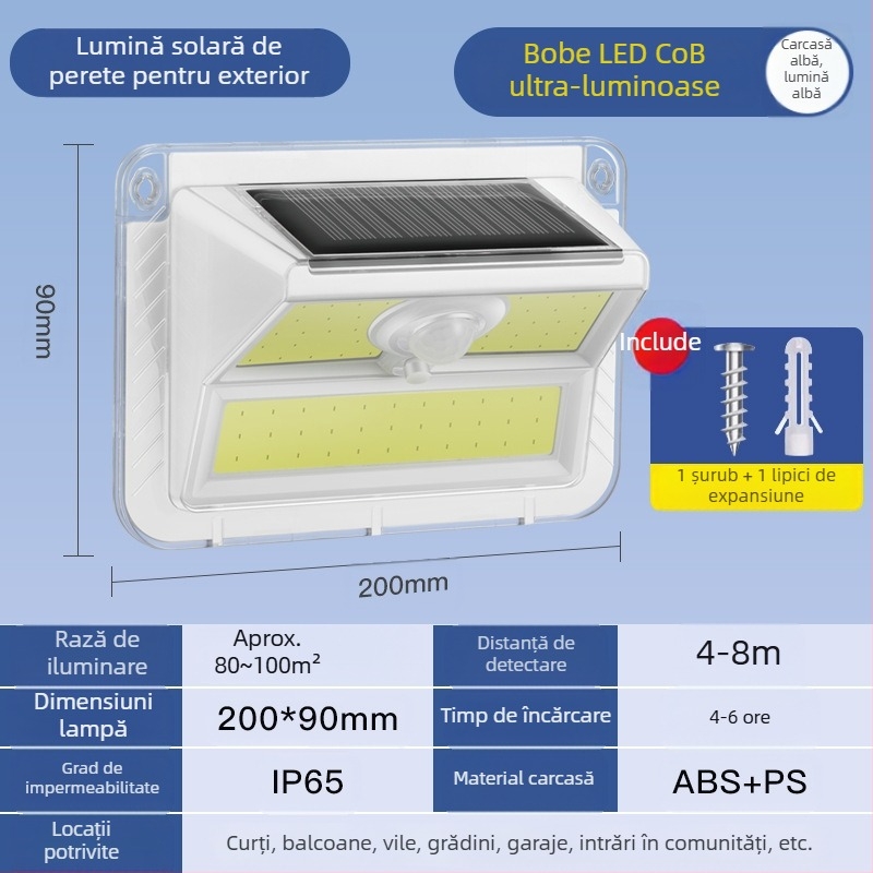 Lampă de perete pentru exterior cu LED, lampă solară cu inducție, ofertă fierbinte 2023, lampă de perete solară LED COB