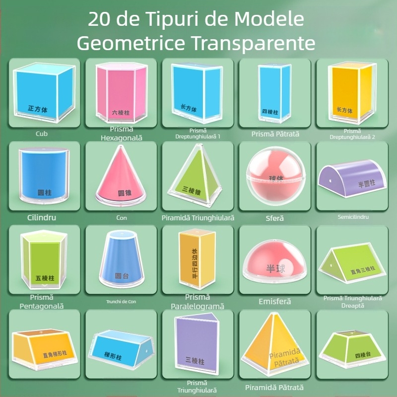 Model demonstrativ de geometrie stereo în perspectivă, set de 20 de piese, diagramă de expansiune a suprafeței volumului, model de geometrie pentru clasa a cincea