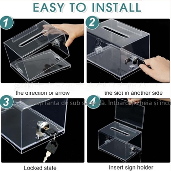 Cutie de donații acrilică cu încuietoare, cutie de vot transparentă, cutie de donații, cutie de strângere de fonduri, recipient de depozitare, cutie de loterie pentru vot